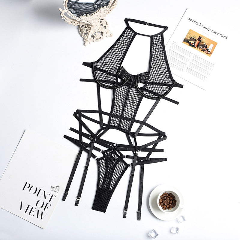 Ensemble Body - Porte-jarretelles en résille/ string assorti