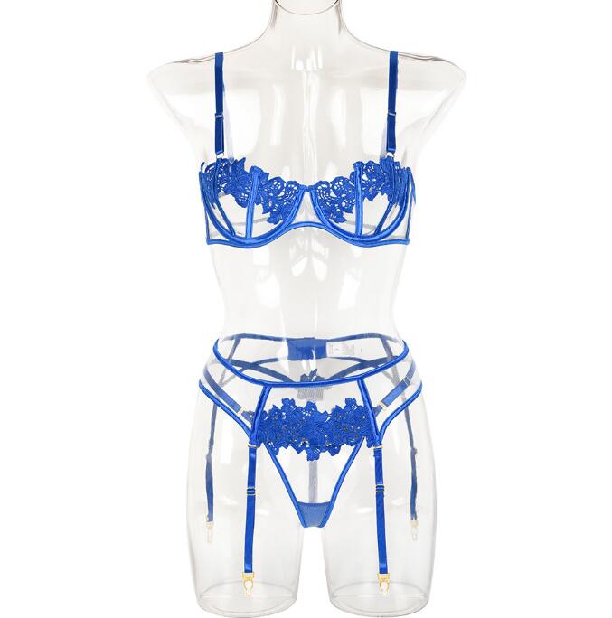 Ensemble transparent soutien-gorge, porte-jarretelle et string assorti