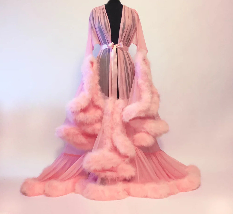Robe de chambre transparente - forme trompette - fourrure imitation lapin - Temptation Suit