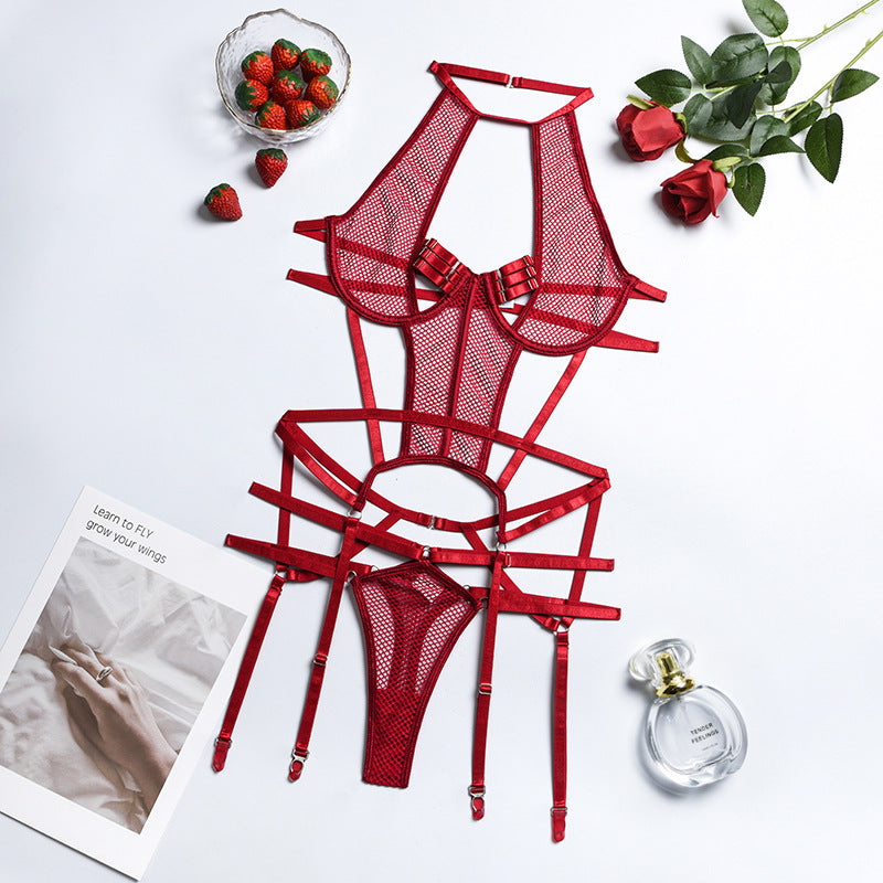 Ensemble Body - Porte-jarretelles en résille/ string assorti