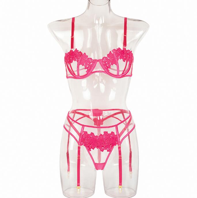 Ensemble transparent soutien-gorge, porte-jarretelle et string assorti