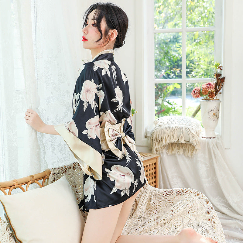 Satin Kimono - Floral Print - One Size