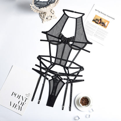 Ensemble Body - Porte-jarretelles en résille/ string assorti