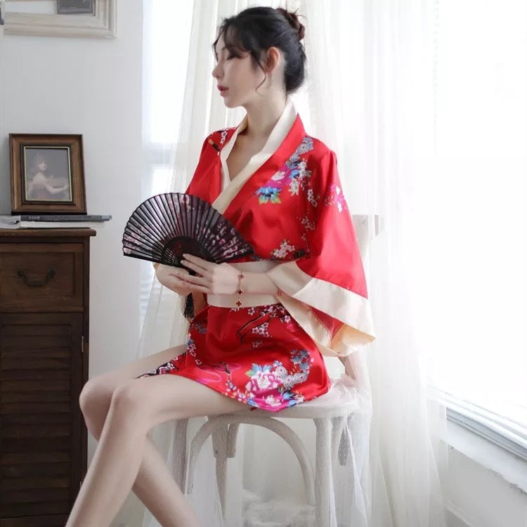 Kimono en satin - imprimé floral - taille unique