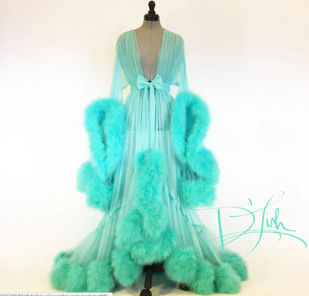 Sheer robe - trumpet shape - faux rabbit fur - Temptation Suit