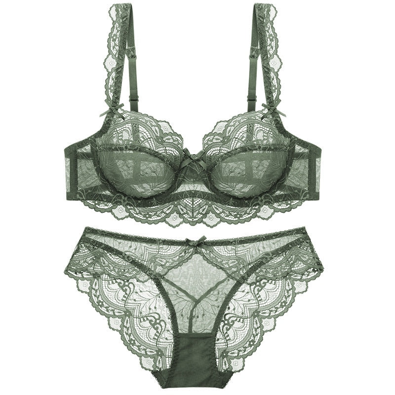 Ensemble soutien-gorge et panty en dentelle transparente