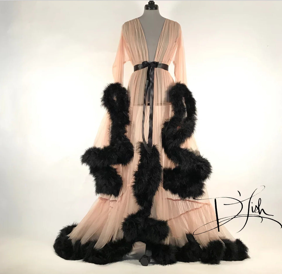 Sheer robe - trumpet shape - faux rabbit fur - Temptation Suit