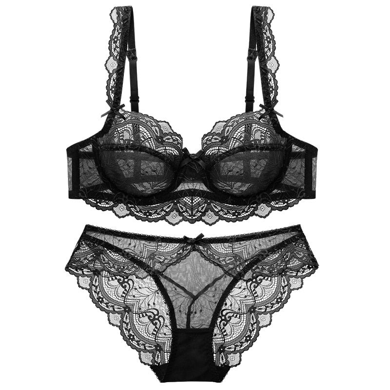 Sheer lace bra and panty set 