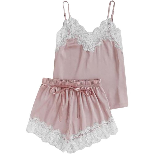 Lace and satin camisole and shorts 