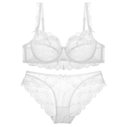 Sheer lace bra and panty set 