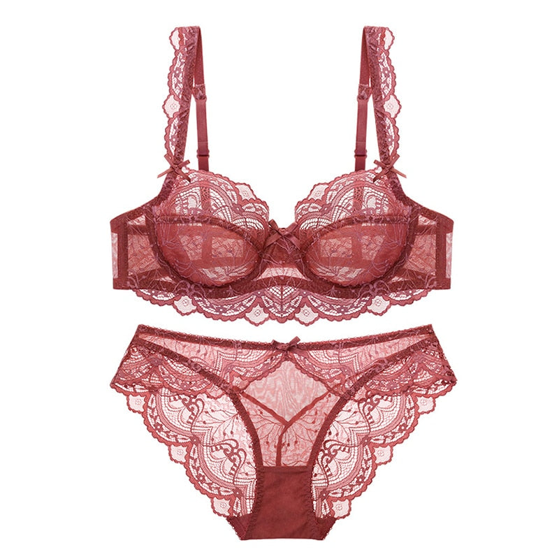 Ensemble soutien-gorge et panty en dentelle transparente