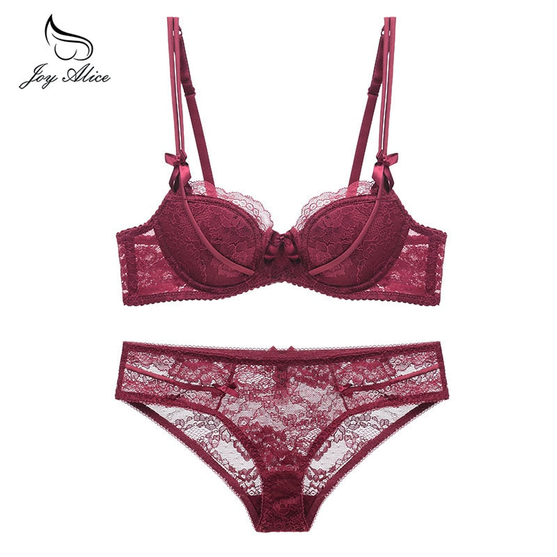 Adjustable lace bra set - push-up - A/C cup - matching briefs