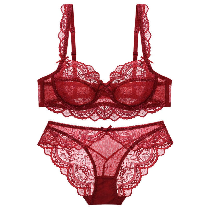 Ensemble soutien-gorge et panty en dentelle transparente