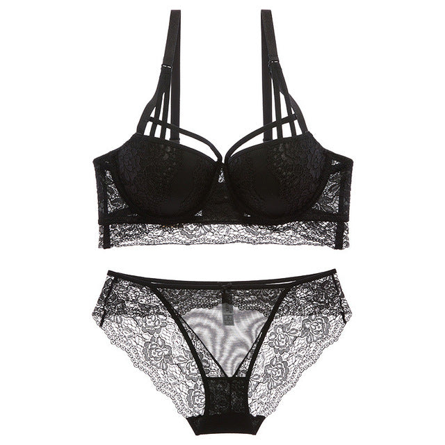 Lace bra and matching briefs set - push-up