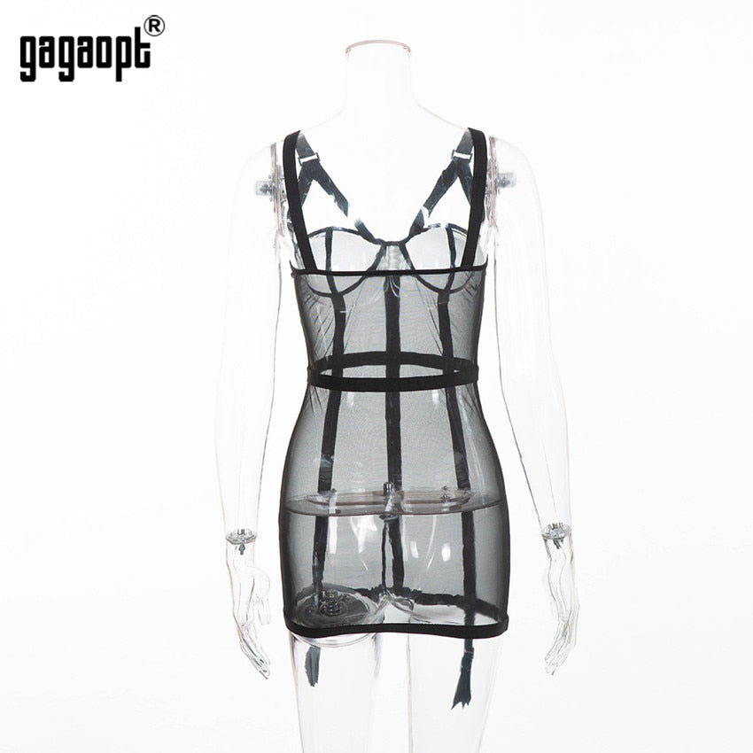 Fishnet mini dress - suspender belt 