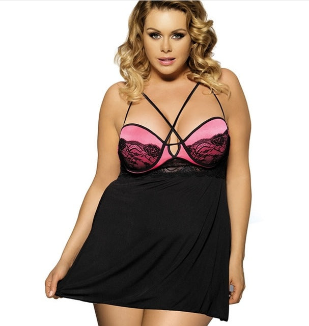 Plus Size Transparent Lace Nightie 