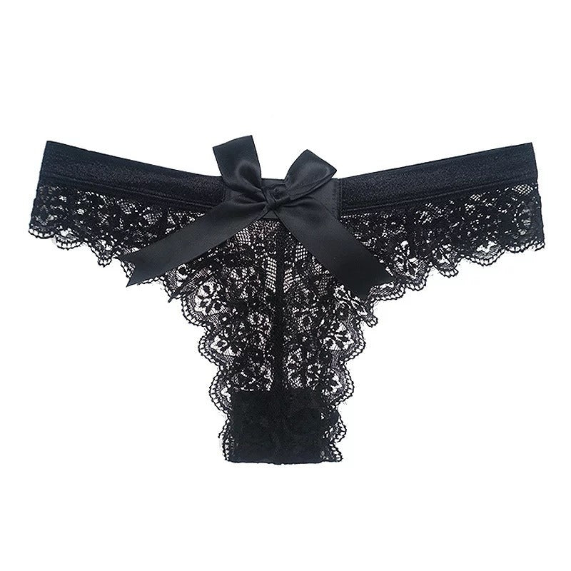 Lace thong with satin bow