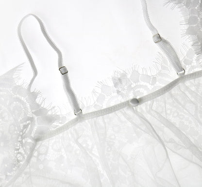 Déshabillé en mousseline et dentelle transparente - string assorti