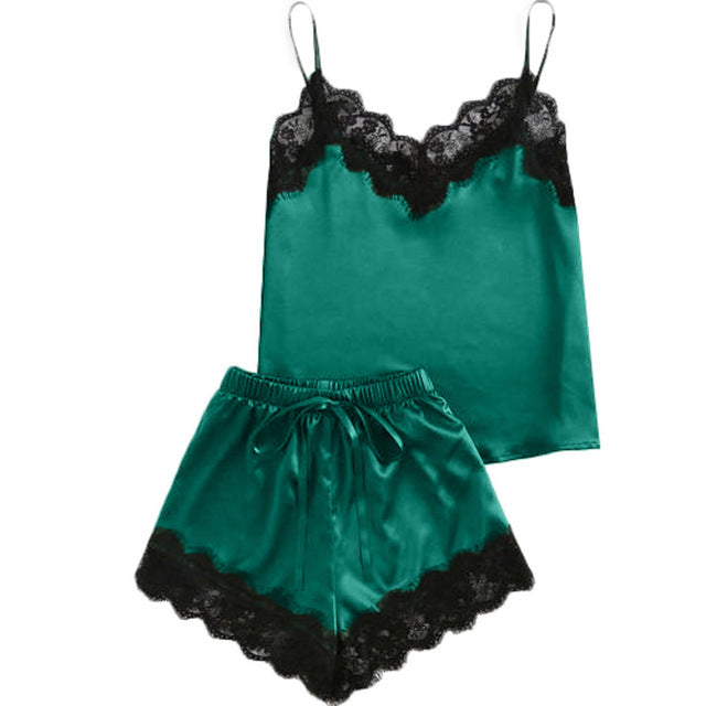 Lace and satin camisole and shorts 