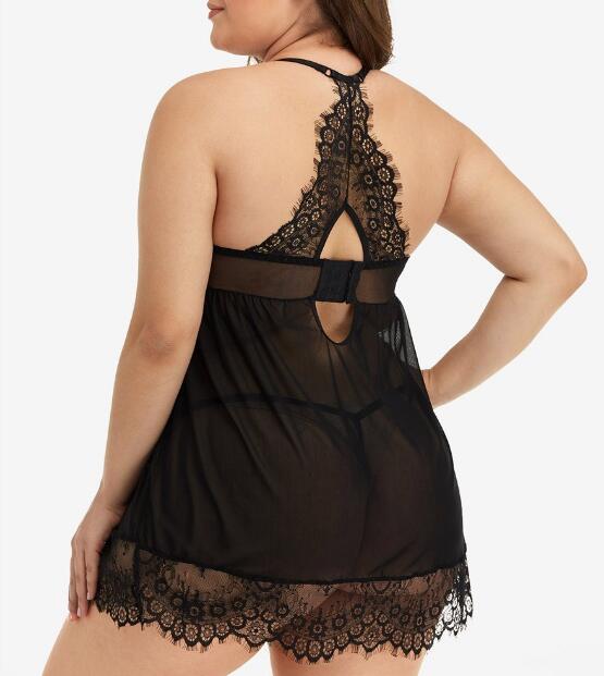 Nuisette Grande Taille - dentelle transparente - détails en satin