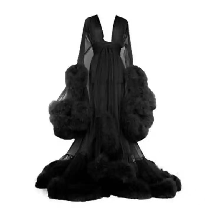 Sheer robe - trumpet shape - faux rabbit fur - Temptation Suit