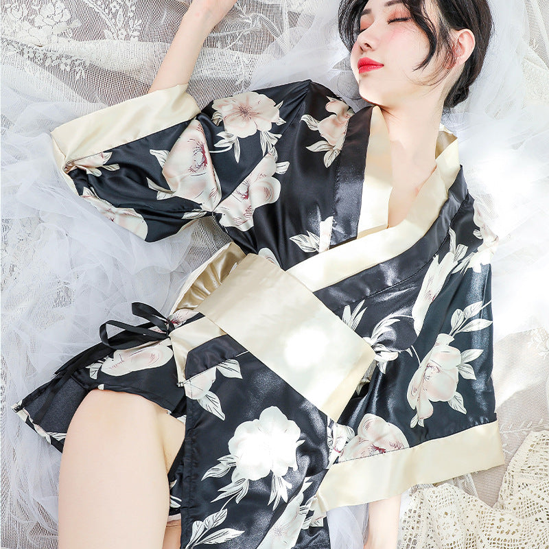 Satin Kimono - Floral Print - One Size