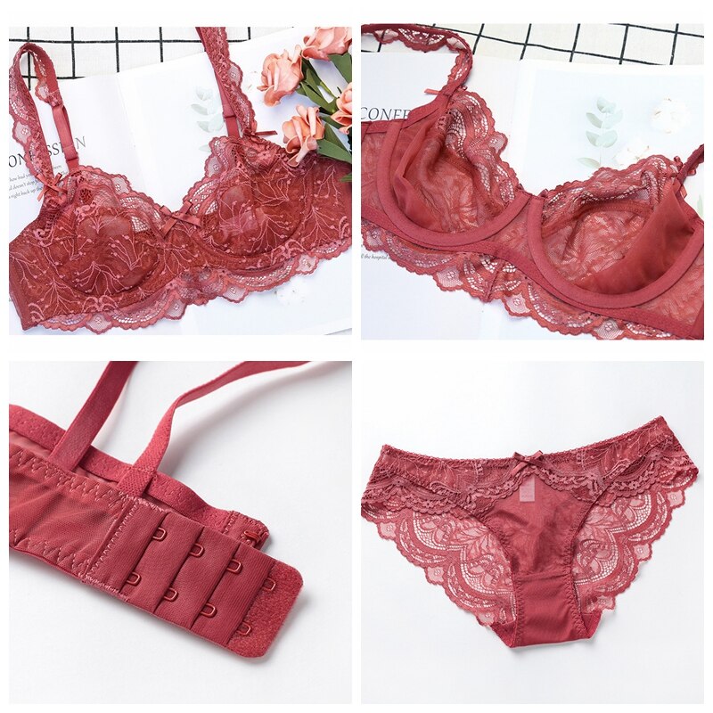 Sheer lace bra and panty set 