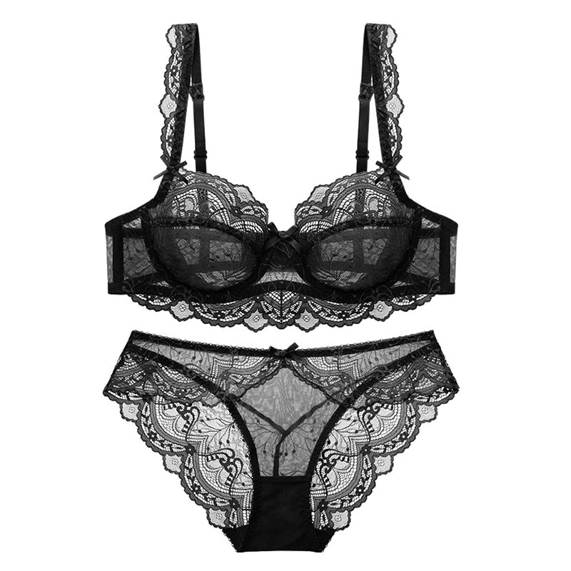 Ensemble soutien-gorge et panty en dentelle transparente