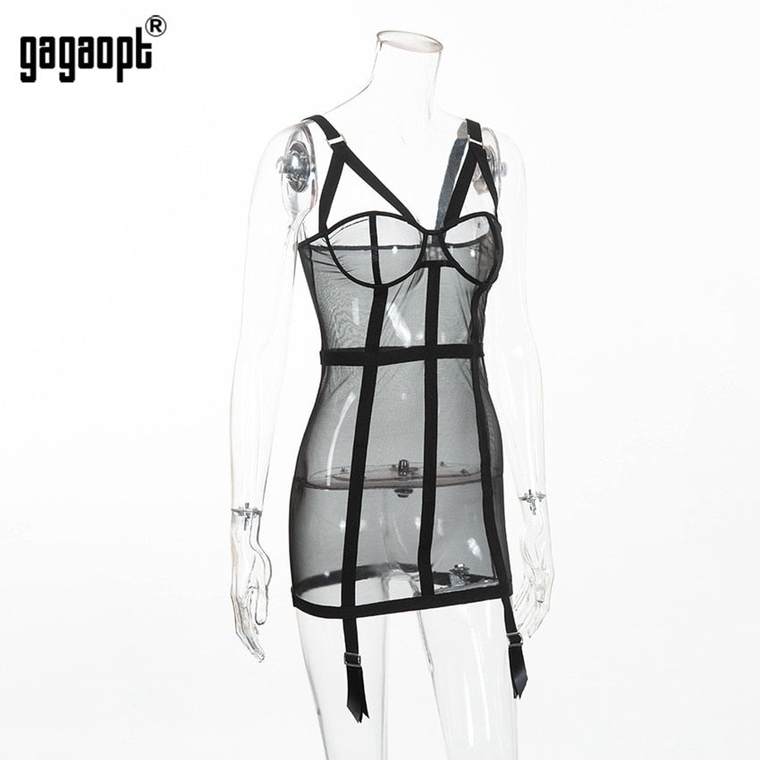 Fishnet mini dress - suspender belt 