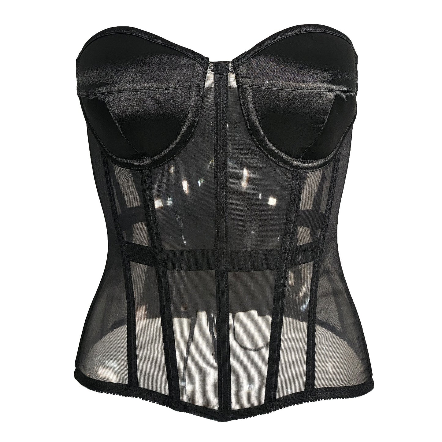 Corset in fishnet and satin