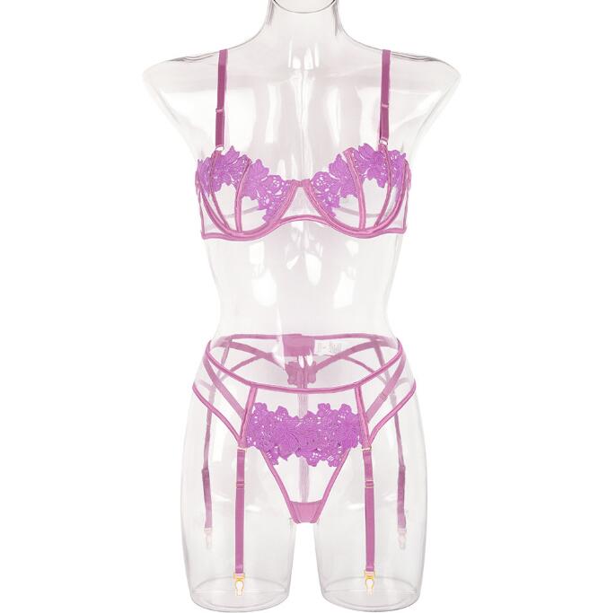 Ensemble transparent soutien-gorge, porte-jarretelle et string assorti