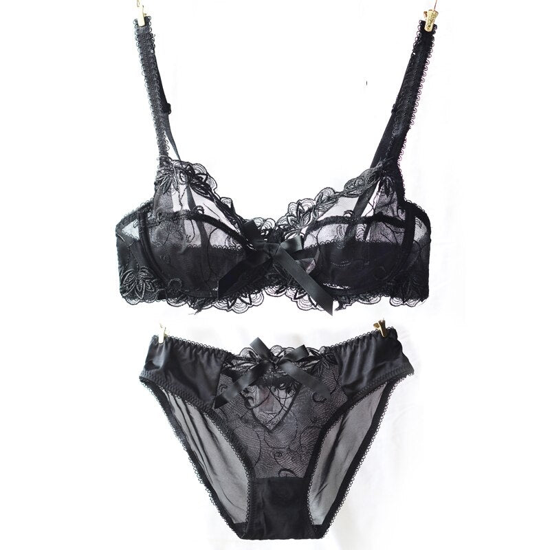 Ultra-thin and transparent bra and matching panty set