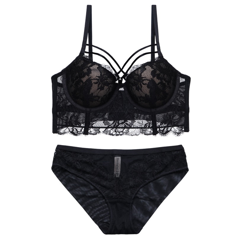 Ensemble soutien-gorge et panty assorti en dentelle