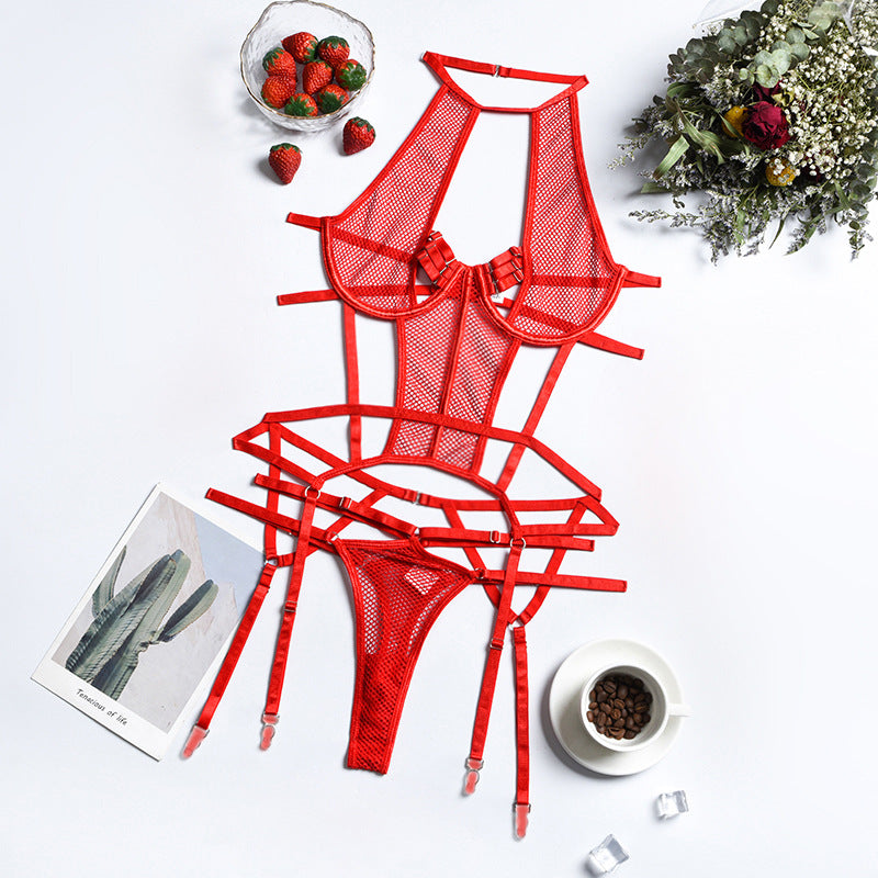 Ensemble Body - Porte-jarretelles en résille/ string assorti